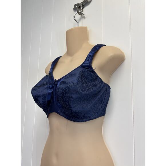 Bali Floral Embossed Bra 34DDD Blue Underwire Full Figure Unpadded Essential - Picture 2 of 8